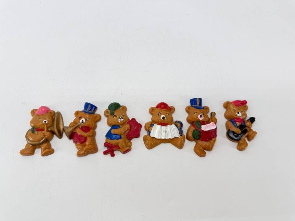 Vintage Made in China Bear Band Musician Refrigerator Magnets Set of 6 Plastic